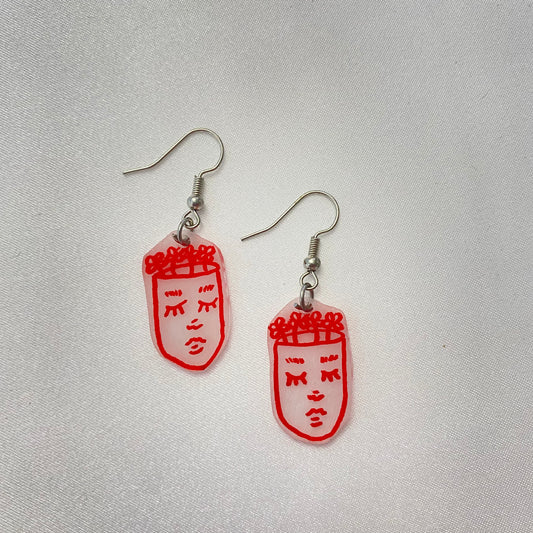 red flower head earrings