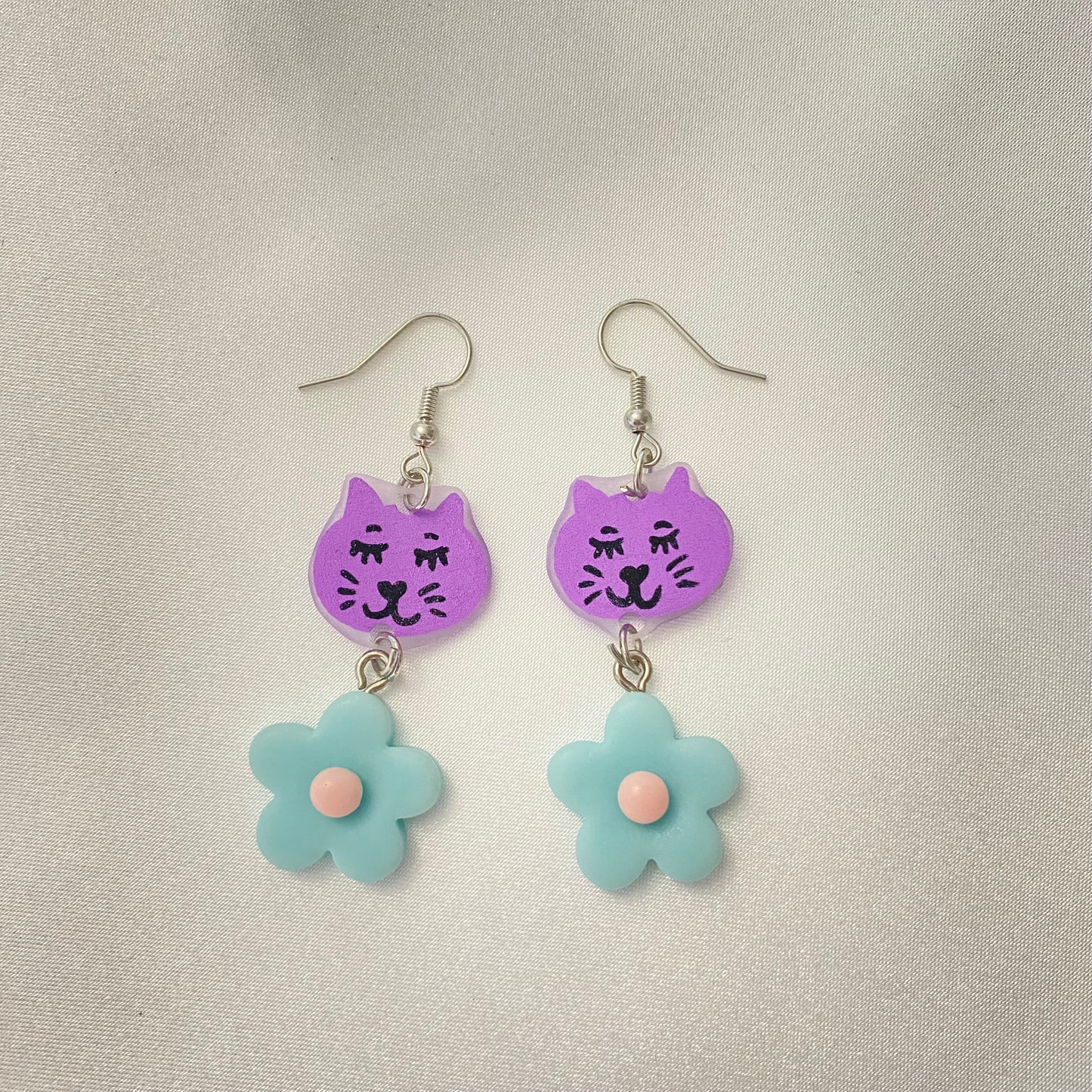 kitty flower earrings